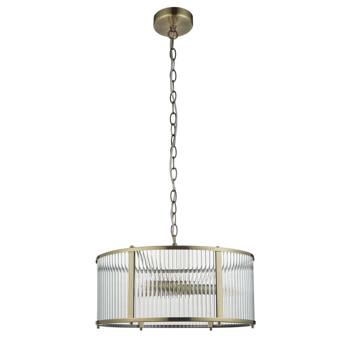 Morgan - Ribbed Glass and Antique Brass Feature Pendant