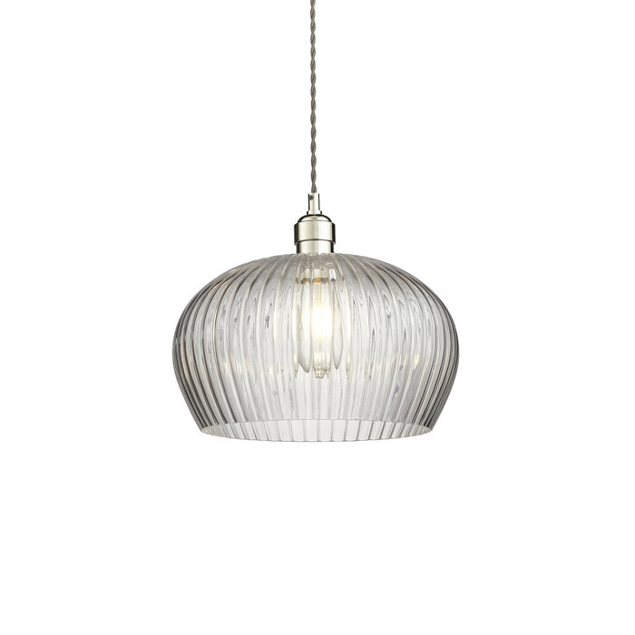 Bettina - Ribbed Clear Glass and Nickel Pendant - Medium