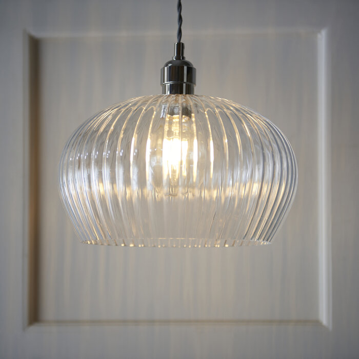 Bettina - Ribbed Clear Glass and Nickel Pendant - Medium