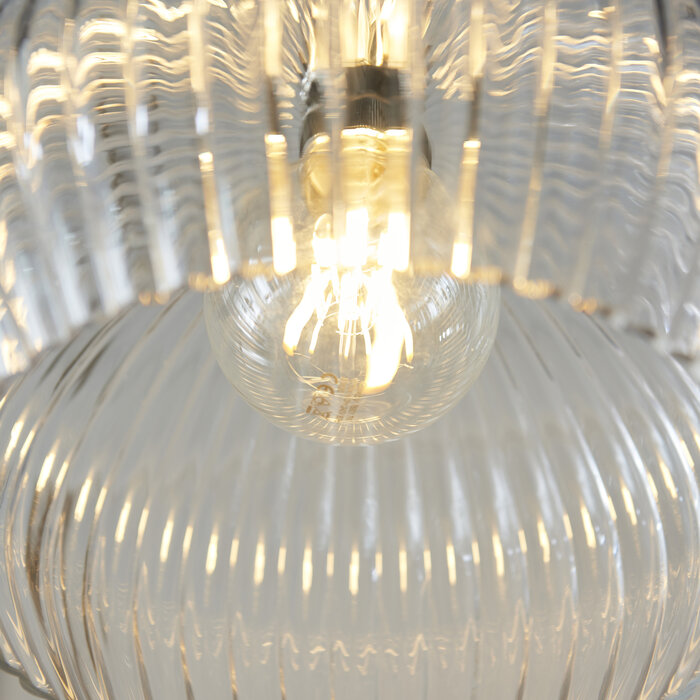 Bettina - Ribbed Clear Glass and Nickel Pendant - Medium