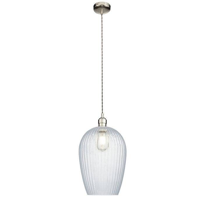 Bettina - Ribbed Clear Glass and Nickel Pendant - Large