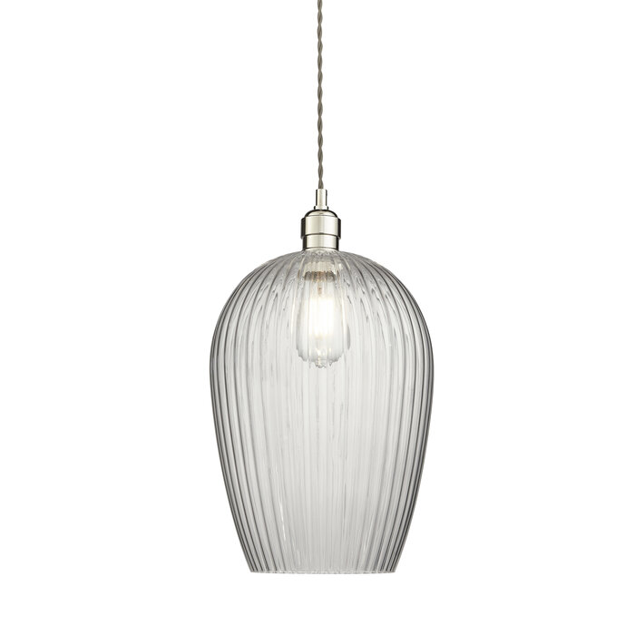 Bettina - Ribbed Clear Glass and Nickel Pendant - Large