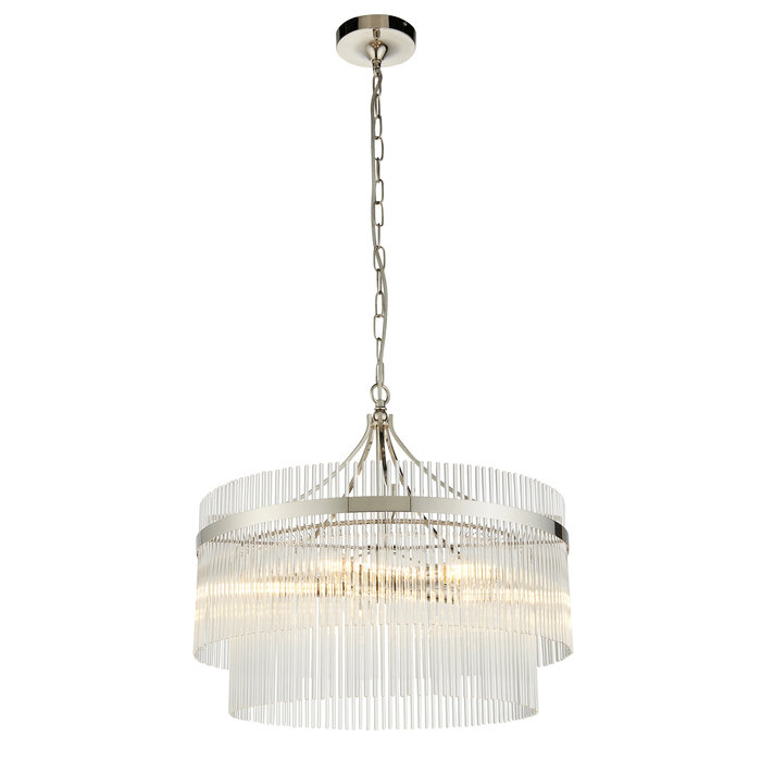 Delano - Art Deco Glass Rod Chandelier - Bright Nickel