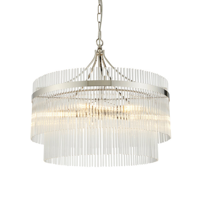 Delano - Art Deco Glass Rod Chandelier - Bright Nickel