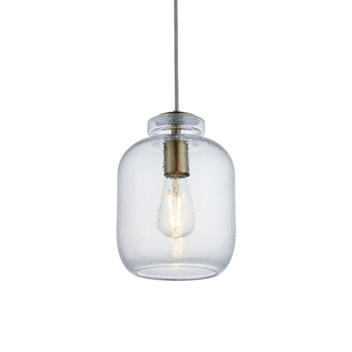 Lyra - Dimpled Clear Glass Single Pendant - Antique Brass