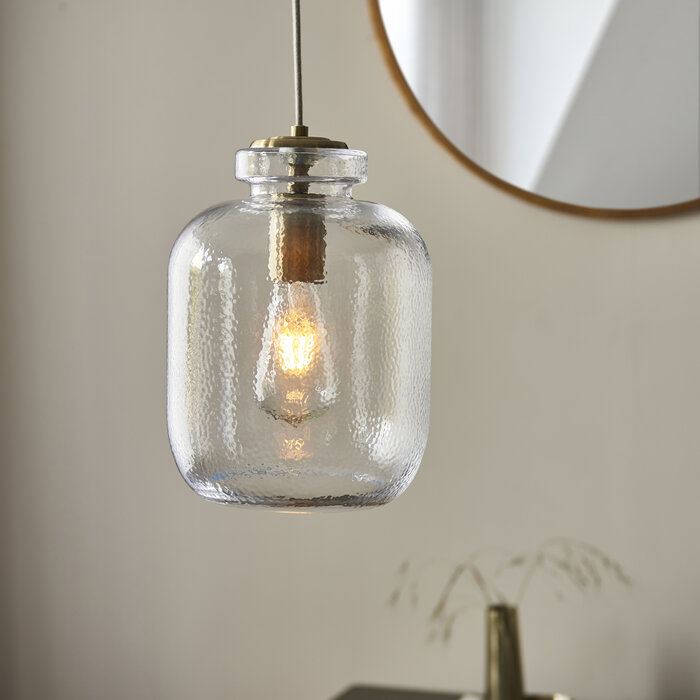 Lyra - Dimpled Clear Glass Single Pendant - Antique Brass