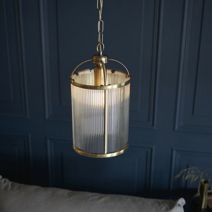 Monty - Ribbed Glass Brass Lantern Pendant Light