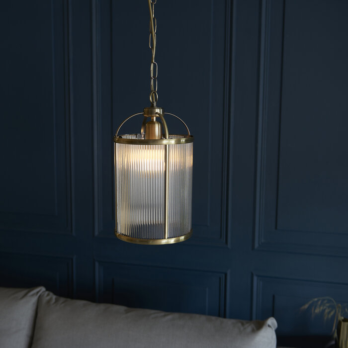 Monty - Ribbed Glass Brass Lantern Pendant Light