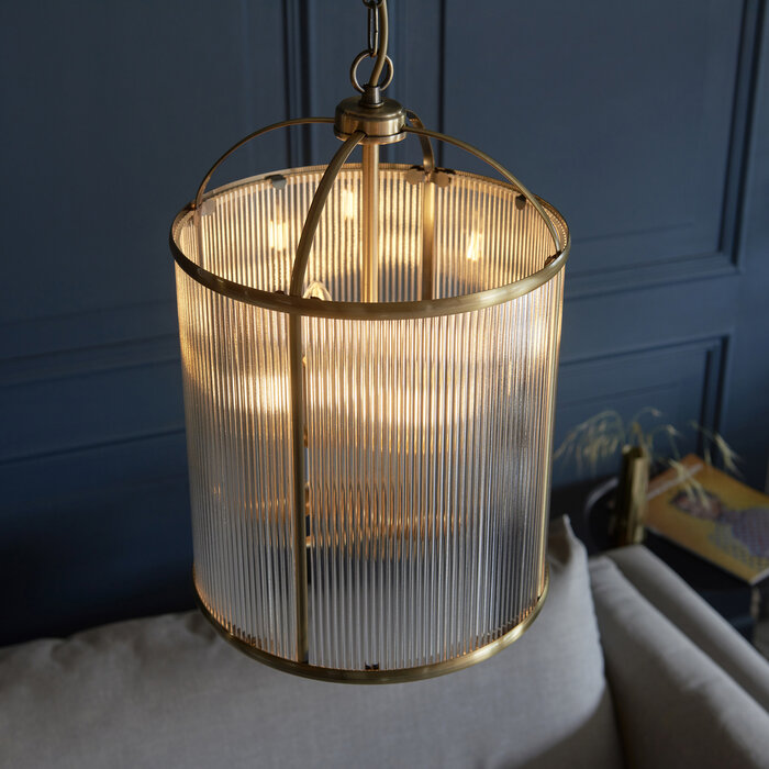 Monty - Ribbed Glass Lantern - 4lt Pendant