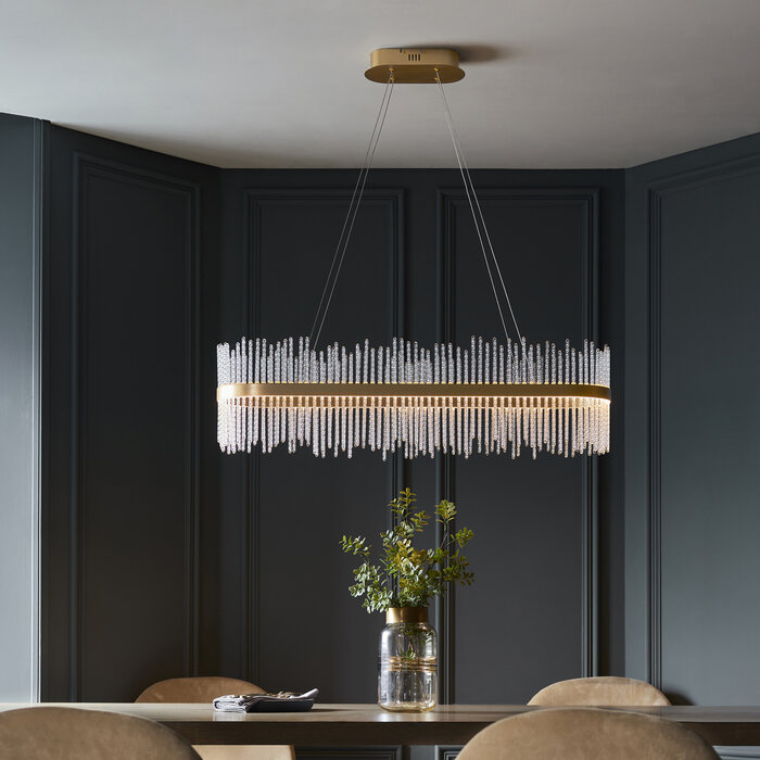 Filey - Glass Rod and Brushed Gold Linear Bar Pendant Light