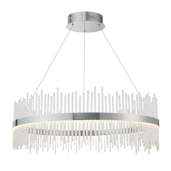 Raine -  Glass Rod & Chrome Round LED Pendant