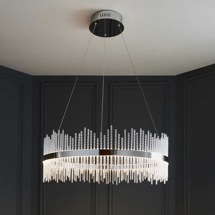 Raine -  Glass Rod & Chrome Round LED Pendant