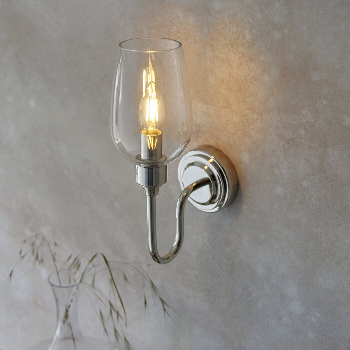 Leda - Bright Nickel Wall Light with Clear Glass