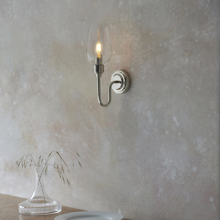 Leda - Bright Nickel Wall Light with Clear Glass