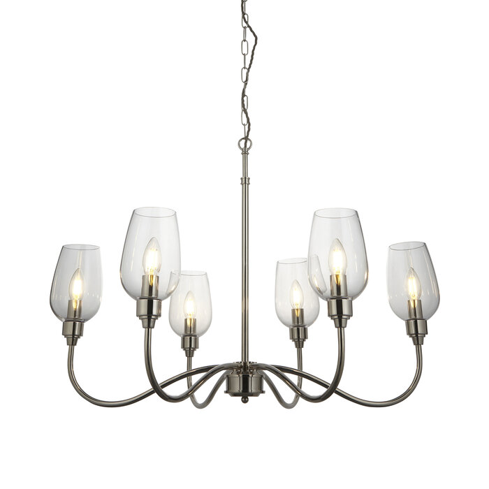 Leda - Adjustable 6 Light Pendant - Nickel & Glass