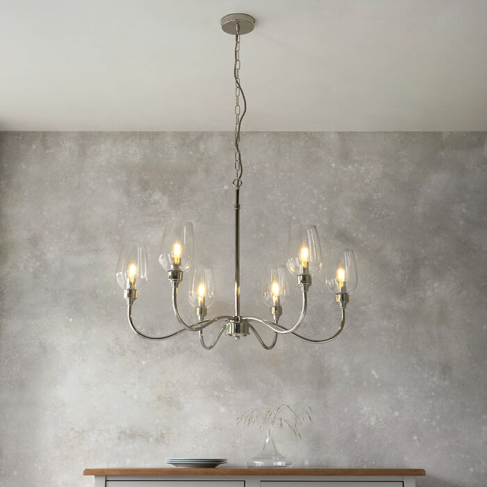 Leda - Adjustable 6 Light Pendant - Nickel & Glass