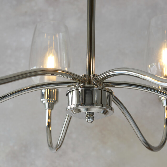 Leda - Adjustable 6 Light Pendant - Nickel & Glass