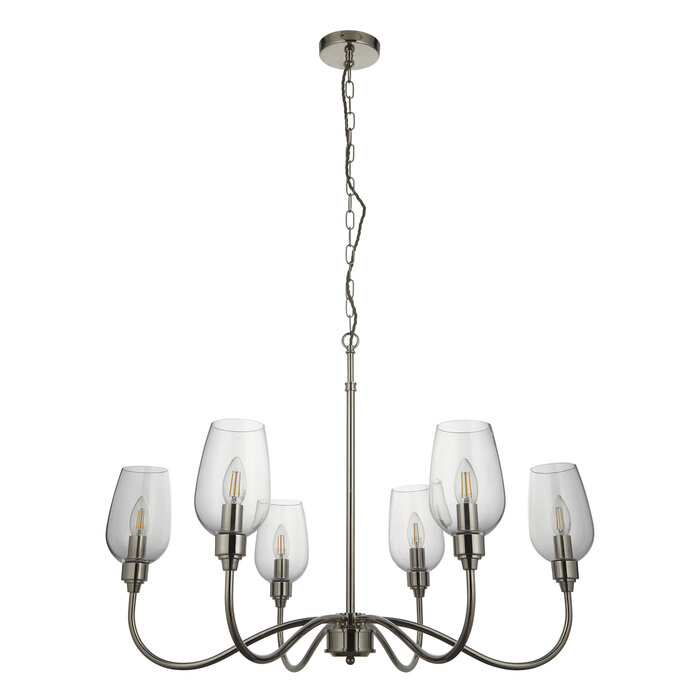 Leda - Adjustable 6 Light Pendant - Nickel & Glass