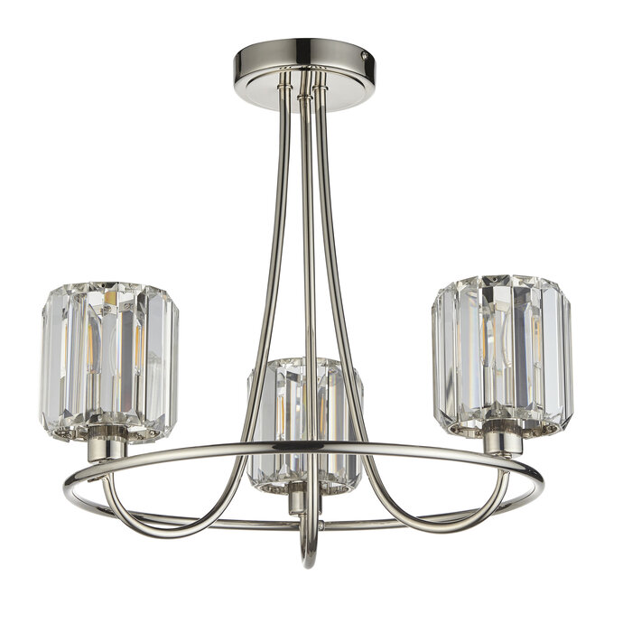 Berenice - Nickel and Glass 3lt Semi Flush Ceiling Light