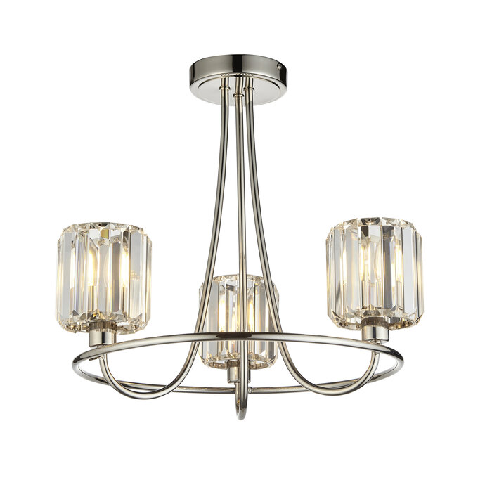 Berenice - Nickel and Glass 3lt Semi Flush Ceiling Light