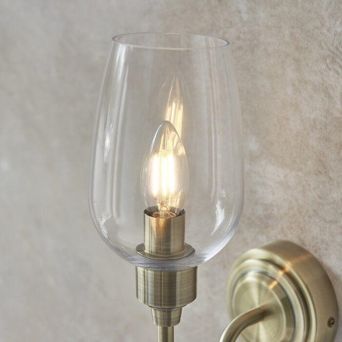 Rupert - Antique Brass Swan Neck Wall Light with Clear Glass