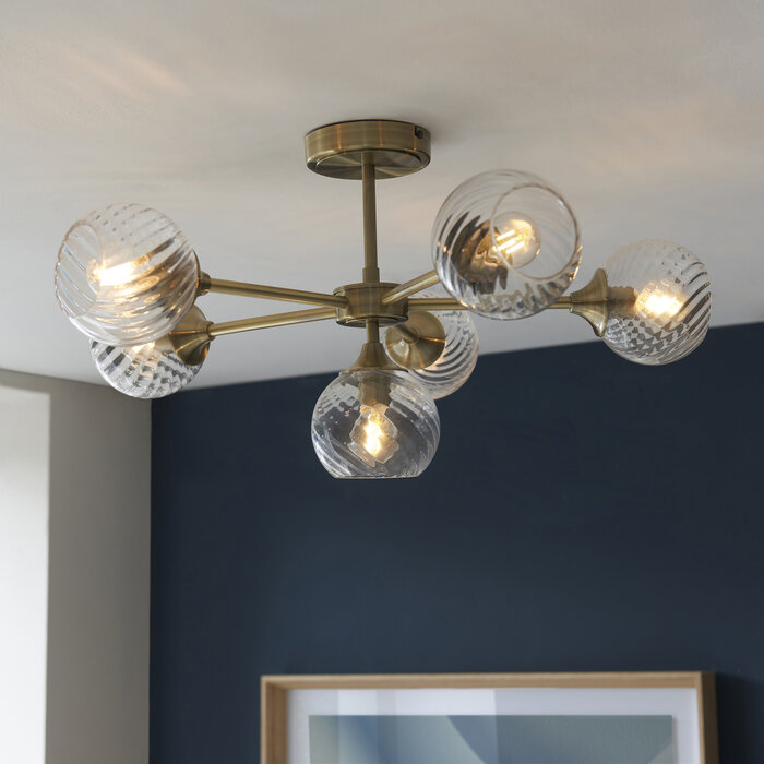 Allegra - Twisted Glass and Brass Low Ceiling Semi Flush Light