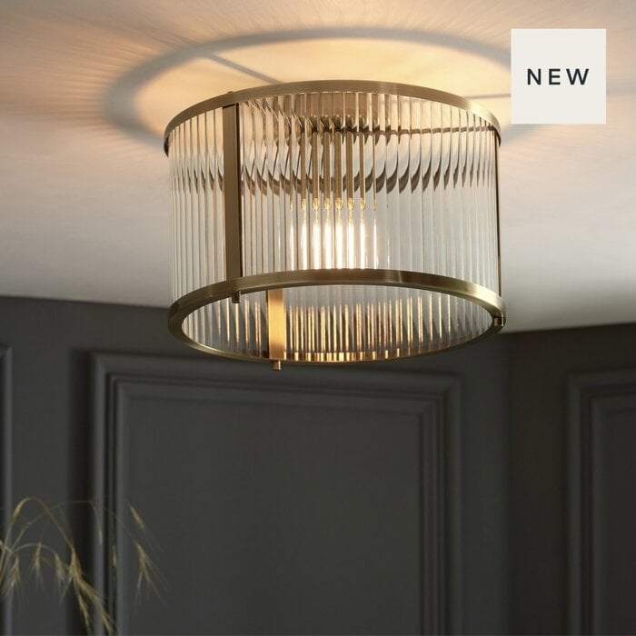 Morgan - Flush Low Ceiling Ribbed Glass and Brass Light