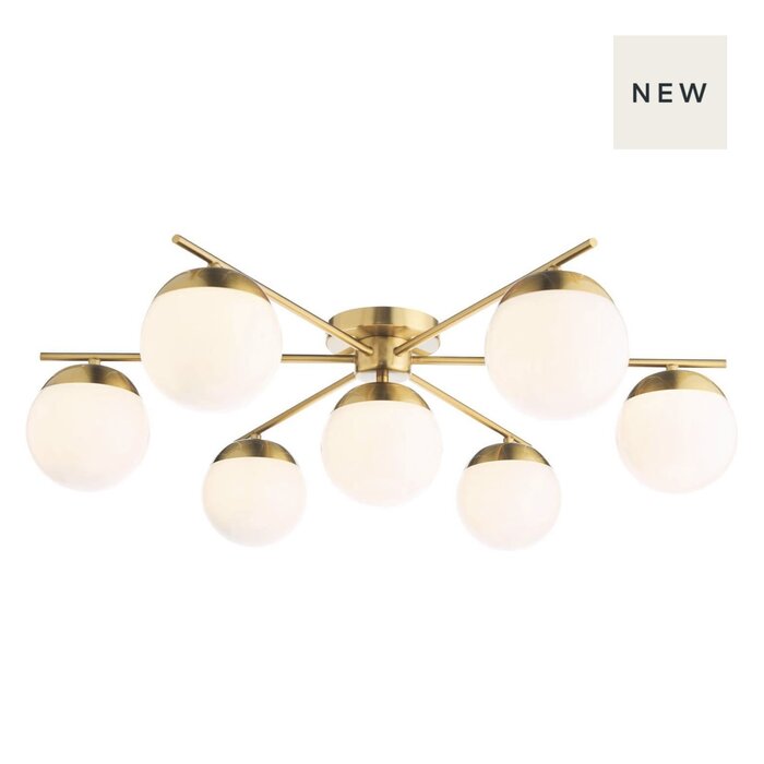 Bomba - Low Ceiling Large Mid Century Ceiling Light - Natural Brass and Opal Glass