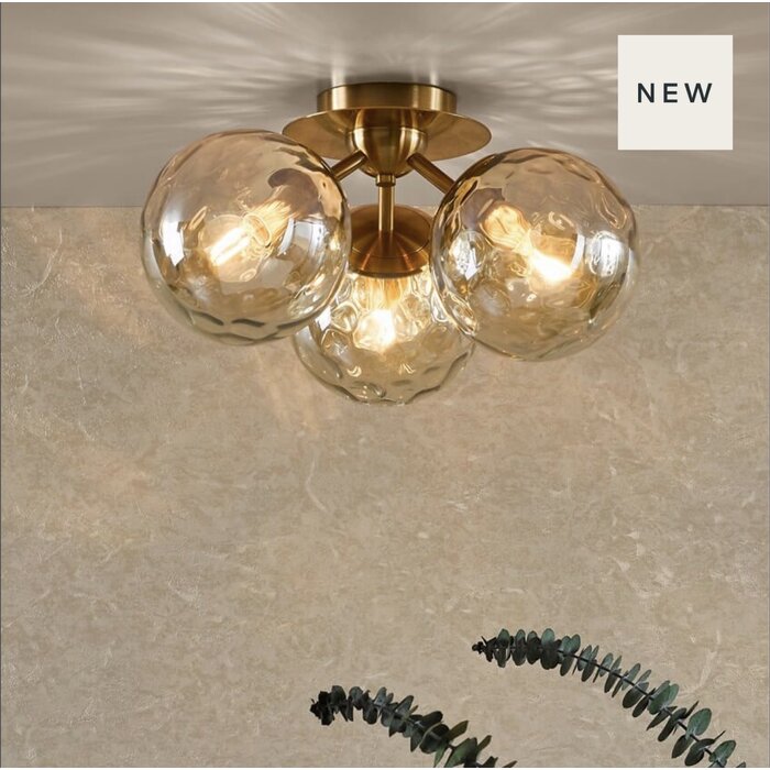 Celia - Low Ceiling Amber Dimpled Glass Ceiling Light