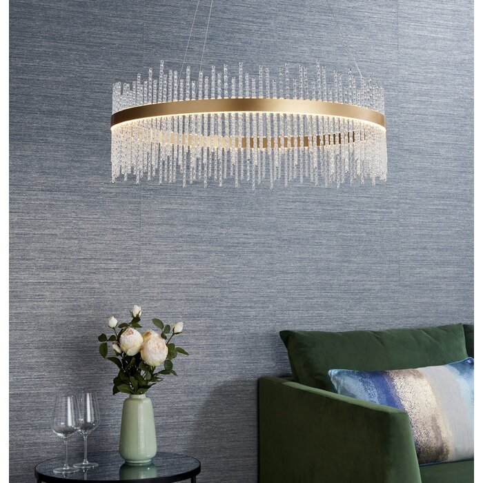 Filey - Modern LED Glass Drum Gold Statement Pendant - Large