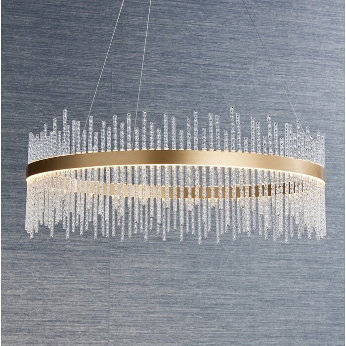 Filey - Modern LED Glass Drum Gold Statement Pendant - Large