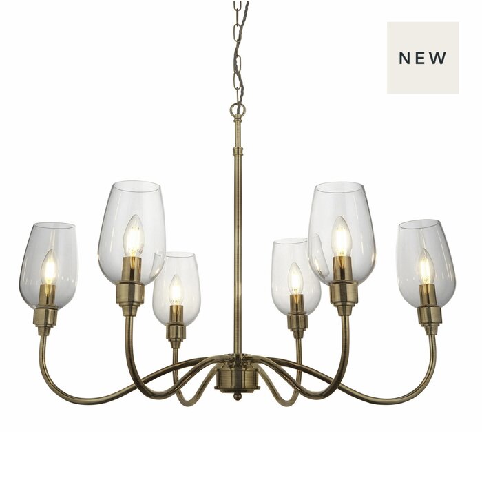 Rupert - Classic Armed Chandelier with Clear Glass Shades - Antique Brass