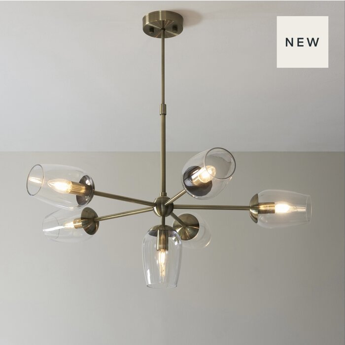 Rupert - Antique Brass 6 Light Pendant with Clear Glass and Adjustable Stem