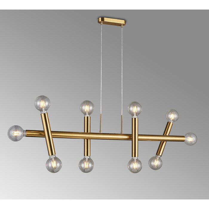 Dallas - 10 Light Modern Brutalist Linear Adjustable Bar Pendant - Antique Gold