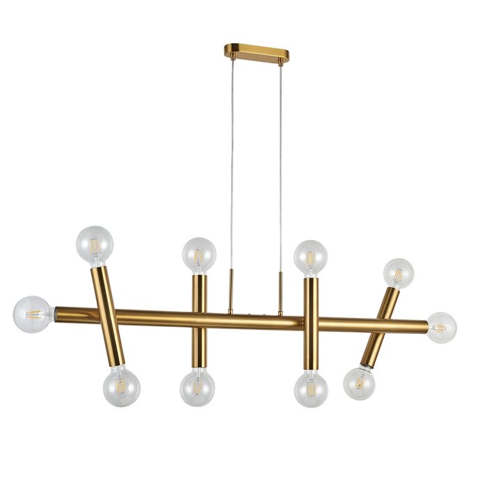 Dallas - 10 Light Modern Brutalist Linear Adjustable Bar Pendant - Antique Gold