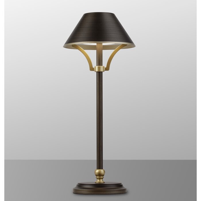 Ella - Cordless Rechargeable Portable Table Lamp - Black & Brown Shade - Bronze & Gold