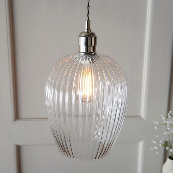 Gerard 1 Light Single Pendant Light - Polished Chrome Ribbed Glass