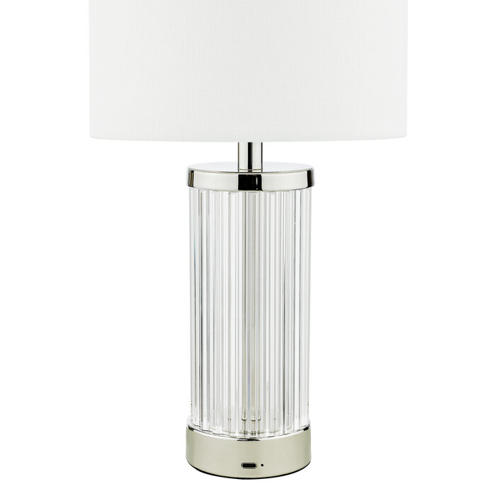 Erico - Rechargeable Table Lamp - Nickel & White Linen Shade