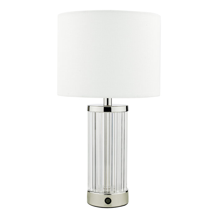 Erico - Rechargeable Table Lamp - Nickel & White Linen Shade