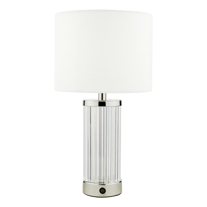 Erico - Rechargeable Table Lamp - Nickel & White Linen Shade