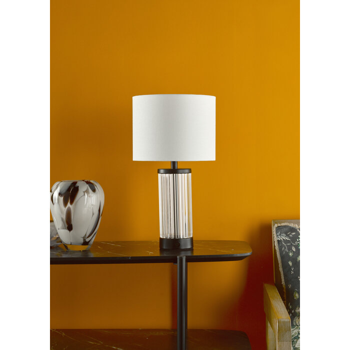 Erico - Rechargeable Table Lamp - Black & White Linen Shade