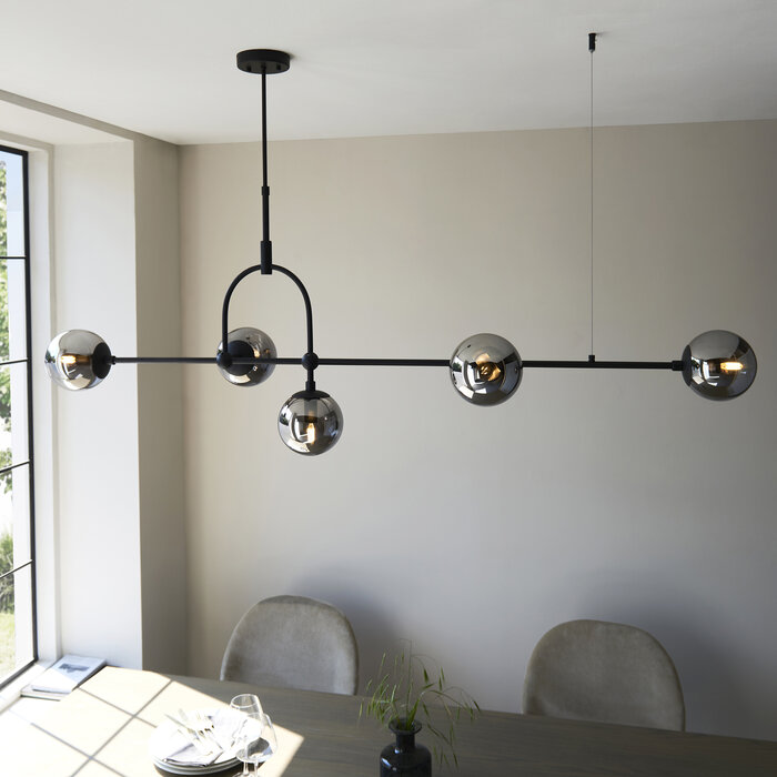 Scalby -  Mid Century Bar Pendant with Smoked Glass - Matt Black