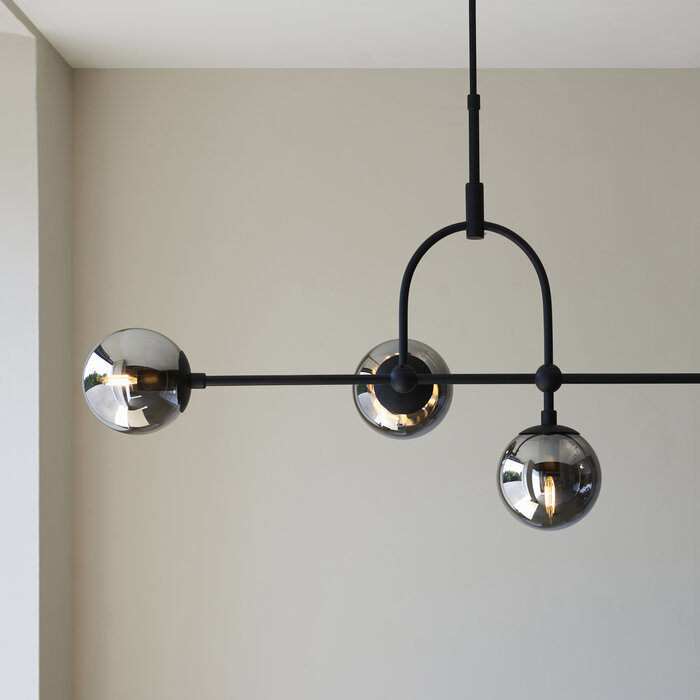 Scalby -  Mid Century Bar Pendant with Smoked Glass - Matt Black