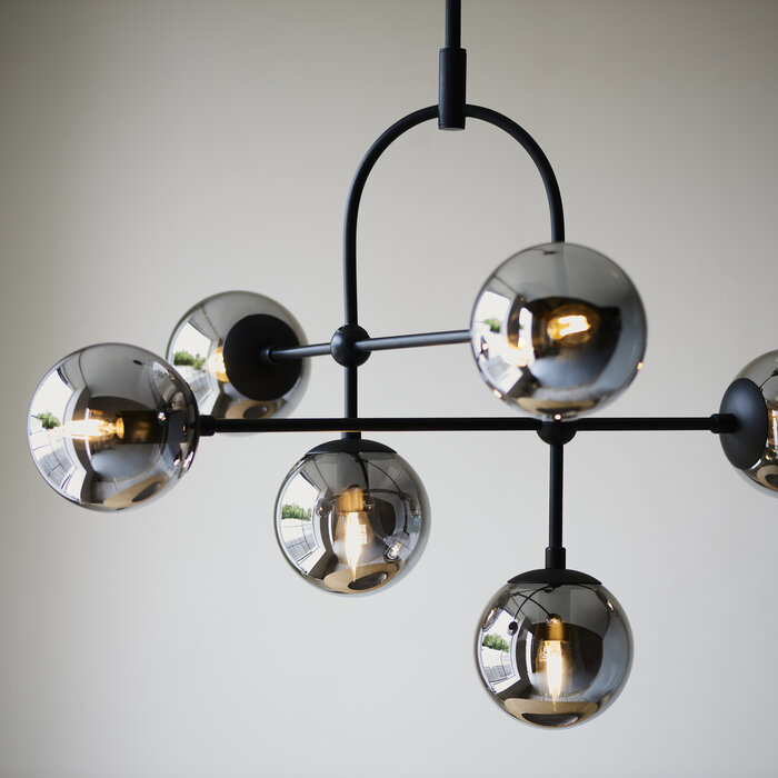 Scalby - Mid Century Feature Pendant with Smoked Glass - Matt Black