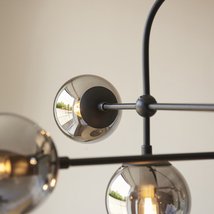 Scalby - Mid Century Feature Pendant with Smoked Glass - Matt Black