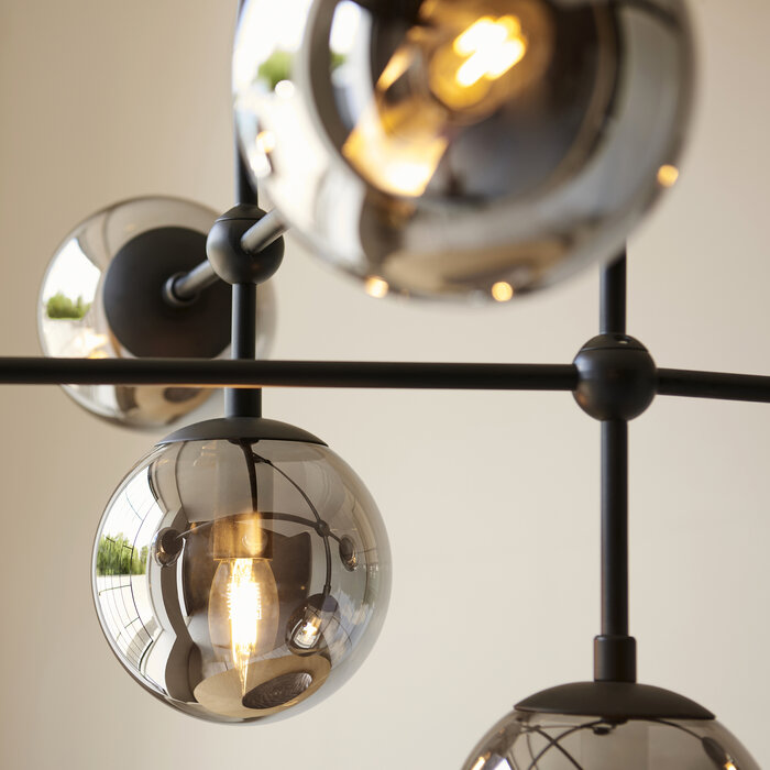 Scalby - Mid Century Feature Pendant with Smoked Glass - Matt Black