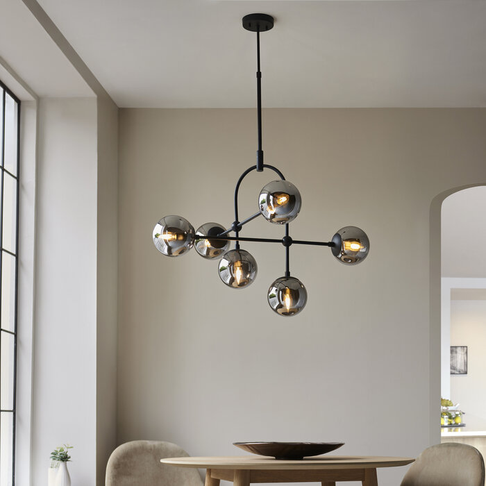 Scalby - Mid Century Feature Pendant with Smoked Glass - Matt Black