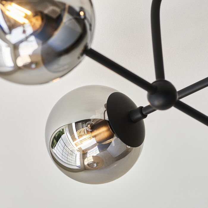 Scalby -  Mid Century Semi-Flush Ceiling Light with Smoked Glass - Matt Black