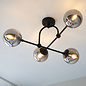 Scalby -  Mid Century Semi-Flush Ceiling Light with Smoked Glass - Matt Black