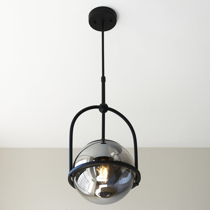 Scalby -  Mid Century Pendant with Smoked Glass - Matt Black